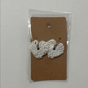 Handmade White Crochet Heart Earrings